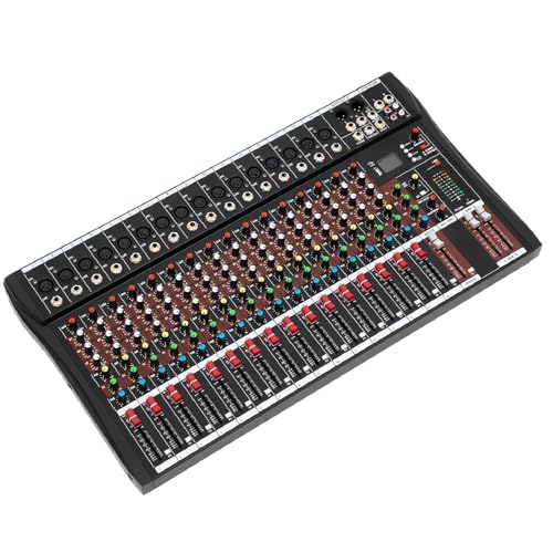 Digital Audio Mixer 16 Channel, Audio Mixing Console for Sound Board, Audio Mixer Sound Mixing Console with Bluetooth USB PC Recording, Max Input 15W, 2-Track RCA