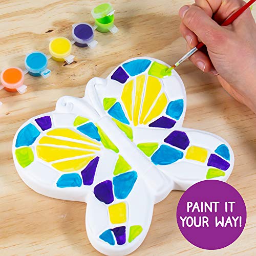 Image of Creative Roots Mosaic Butterfly Stepping Stone Kit, Includes 7-Inch Ceramic Stepping Stone & 6 Vibrant Paints, Paint Your Own Stepping Stone, DIY Stepping Stone for Kids Ages 8+ White
