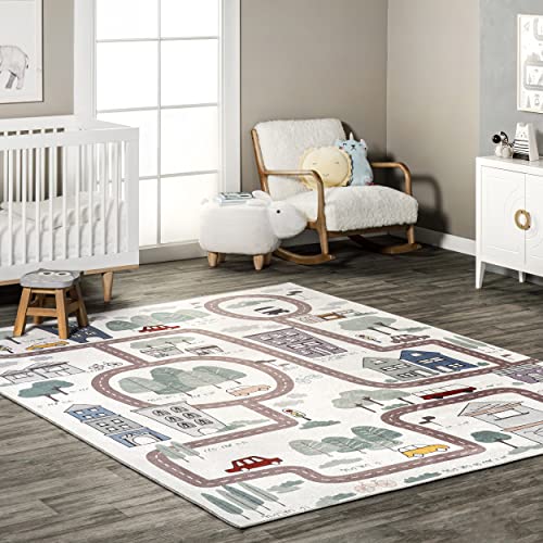 Image of nuLOOM Chalea Kids Town Machine Washable Area Rug, 7x9, White