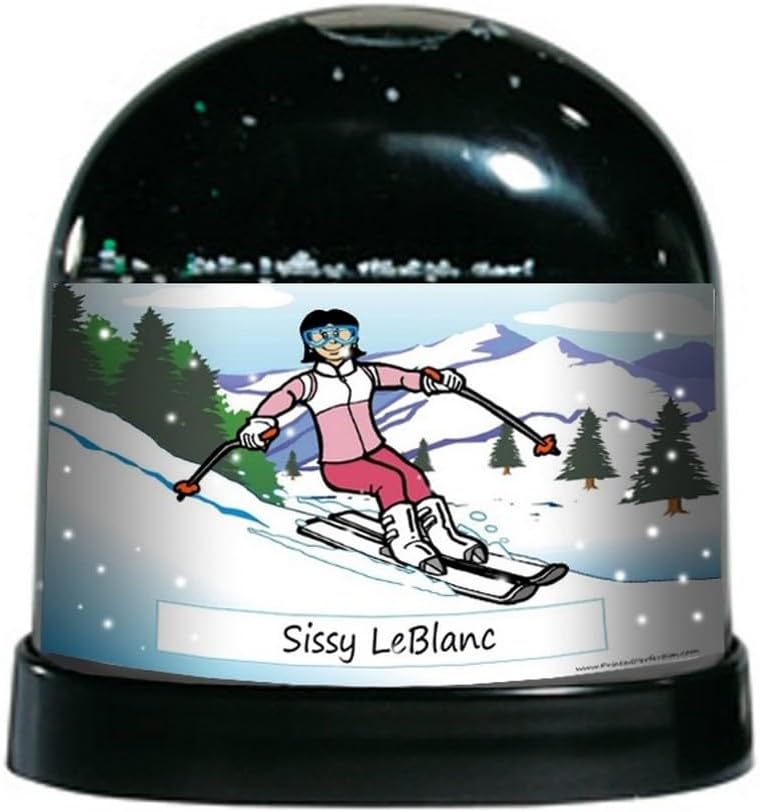 PrintedPerfection.com Personalized Skier, Snow - Female Snow Globe Gift