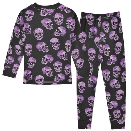 Fustylead Various Purple Skulls on Black Background Pajamas Cotton Sleepover PJ Set Long Sleeve Lounge Wear2