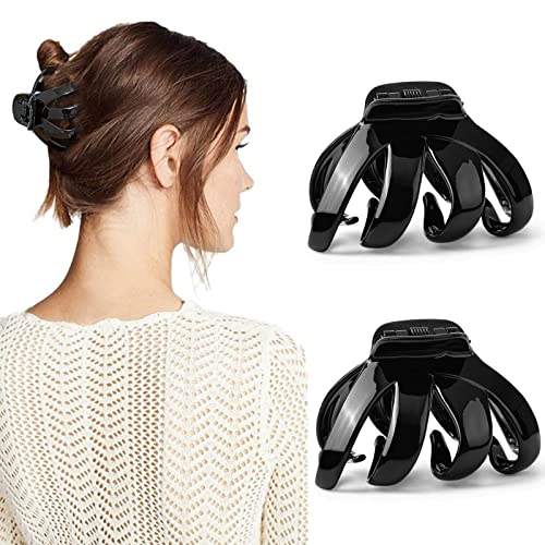 2 Pcs Hair Clips for Women, No-Slip Octopus Clip for Thick Long Hair, Strong Hold Hair Claw Clips Hair Styling Accessories (Black)