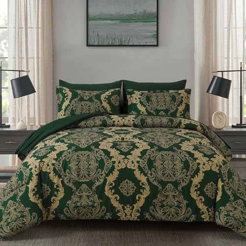 WONGS BEDDING Green Damask King Size Comforter Set, 7 Piece
