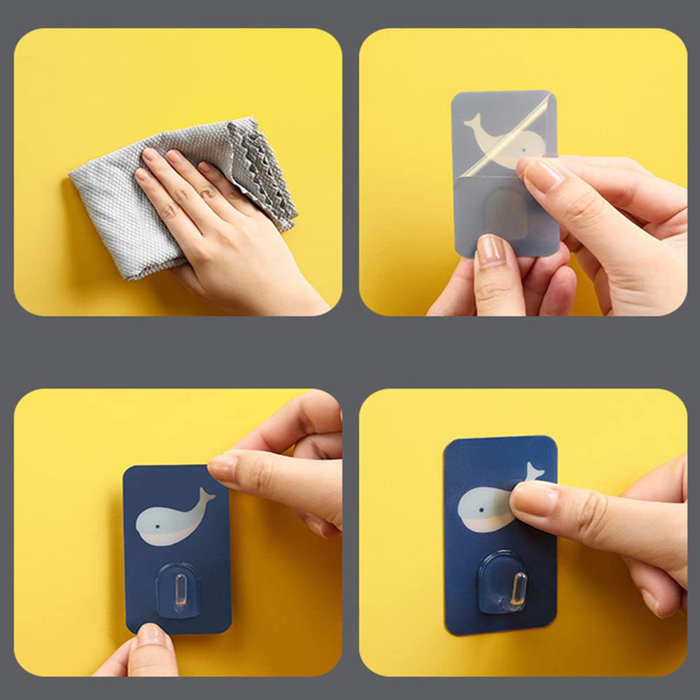 Vicsamer Juego De 2 Ganchos Adhesivos Adhesivos, 2 Piezas De Acero Inoxidable De Alta Calidad Y 10 Ganchos Gruesos Transparentes Sin Costuras