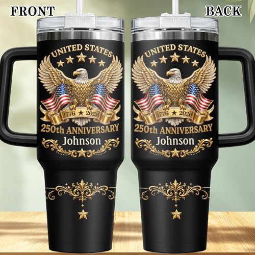 Image of Personalized 250th Anniversary Of America Tumbler - Custom Patriotic USA Flag 1776-2026 Gifts - US Eagle Freedom Cup 40oz A1 - American Independence Celebration Gifts For Men Women