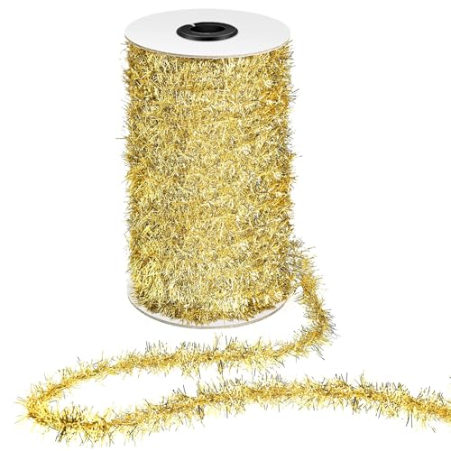Guirnaldas de Espumillón de Navidad, Guirnalda arbol Navidad, Guirnalda de Oropel, Navidad Decoración Guirnaldas, Cinta de árbol de Navidades de Oropel Fino Brillante para Navideño(Dorado)