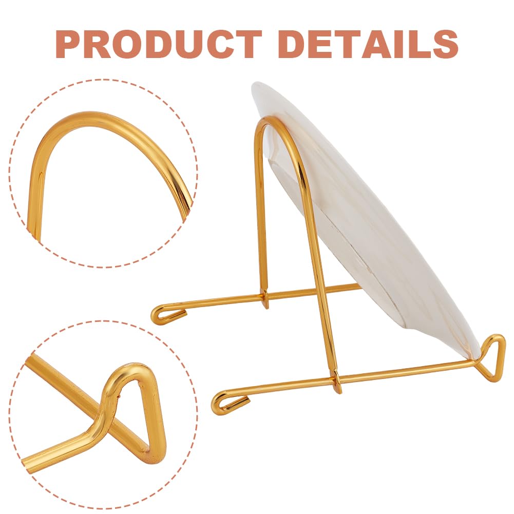 Paquete de 4 soportes de exhibición de hierro para adornos, soporte para platos profundos, platos decorativos, caballete de mesa, caballetes de hierro dorado para mostrar imágenes, libros
