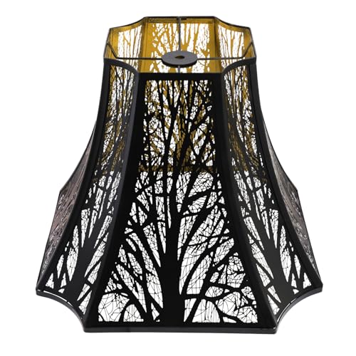 ALUCSET Octagonal Lamp Shade, 6.2×13×10.8" Large Black and Gold Lamp Shade Replacement for Table Lamps and Floor Lamp, Large Lampshade with Etching