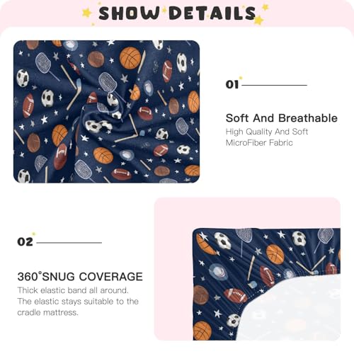 Image of Baby Crib Sheet Team Sports Crib Mattress for Boys and Girls Playard Sheet Soft Breathable Fitted Baby Mattress Cover 52x28in