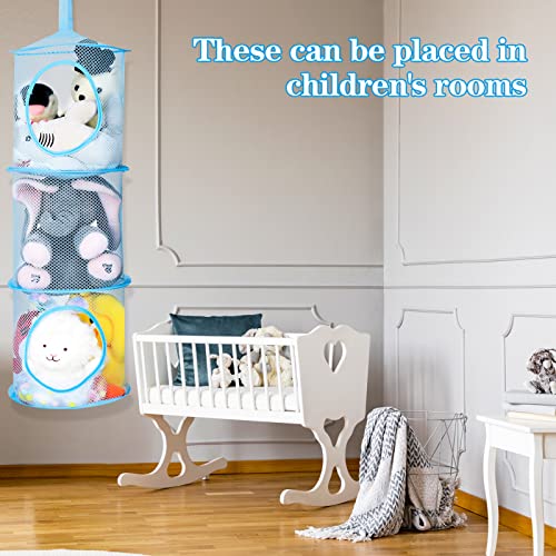 Fuyamp 2Pcs 75 * 26Cm Stuffed Animal Storage Mesh Foldable Stuffed Animals Organizer Net Or Hammock, 3 Compartments Hanging Mesh Toy Storage Basket For Kids Girls Boys Room Bathroom (Blue) #TOP3