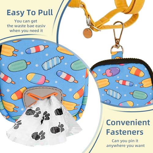 Image of Soft Poop Bag Holder for Leashes - Stylish Fashion Print Dog Waste Bag Carrier,IceCream,Medium