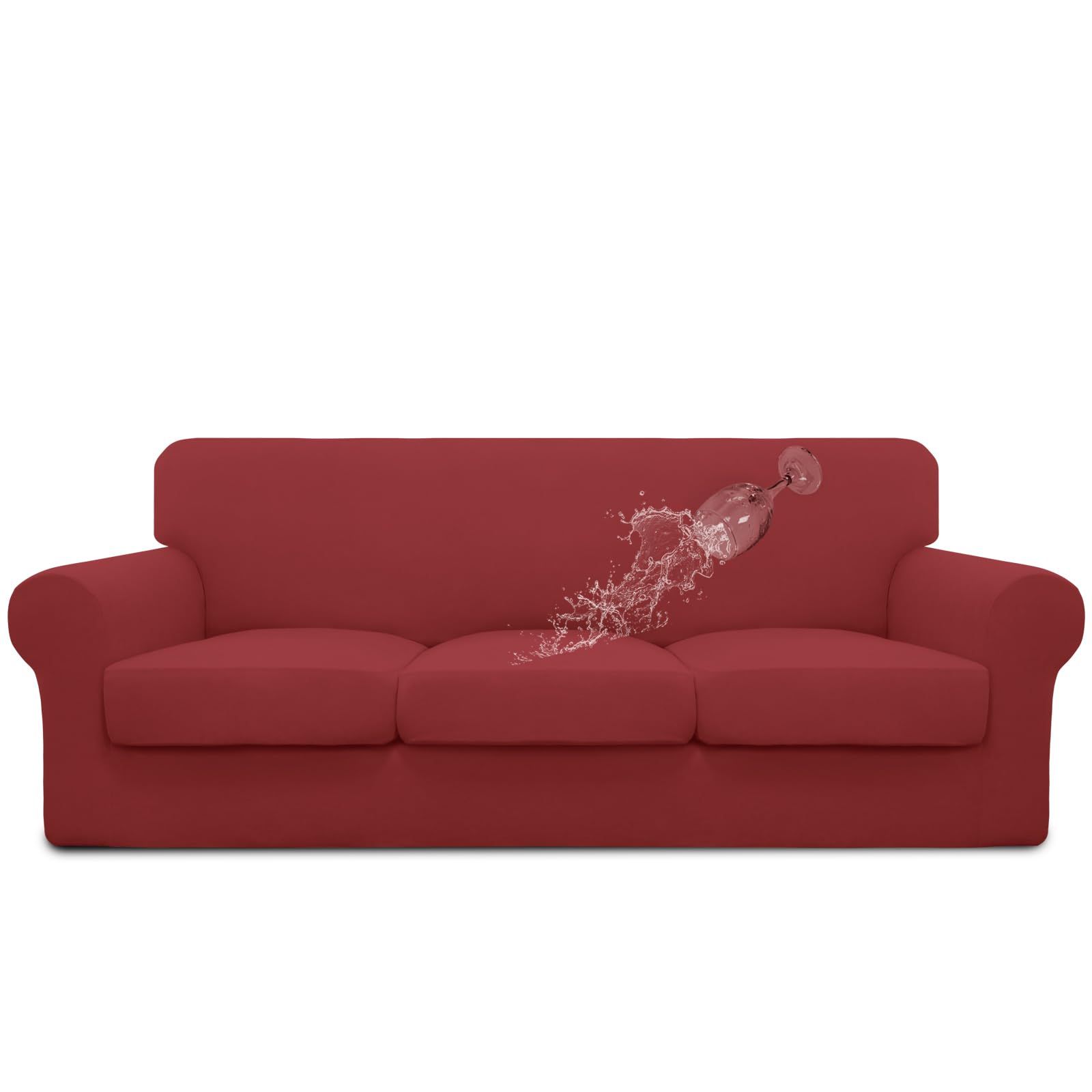 Easy-Going Waterproof 4 Pieces Couch Cover for 3 Cushion Christmas Red