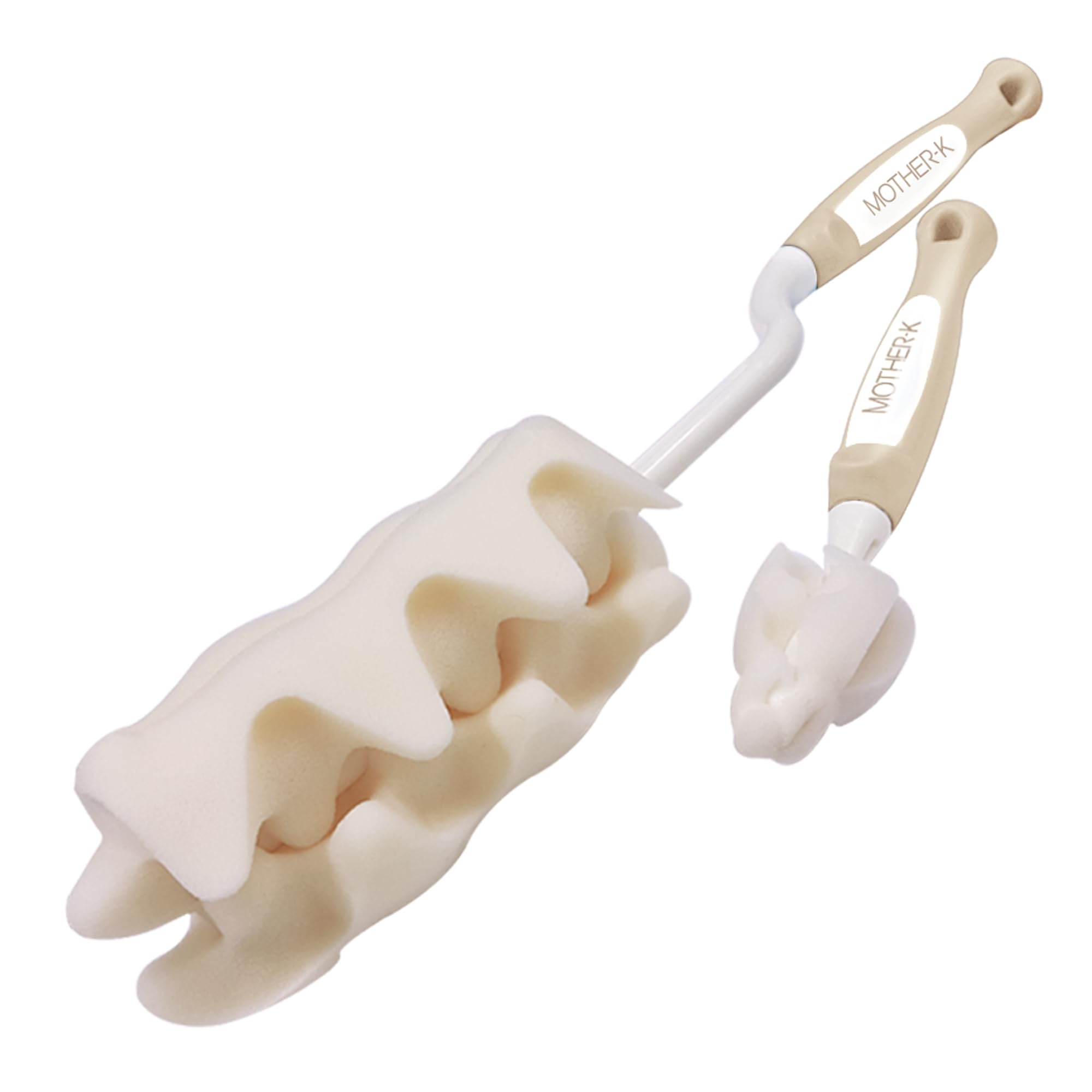 MOTHER-K Rotating Bottle Brush with Nipple Brush, for Baby Bottle, Water Bottle, Vase, and Glassware (Cream)