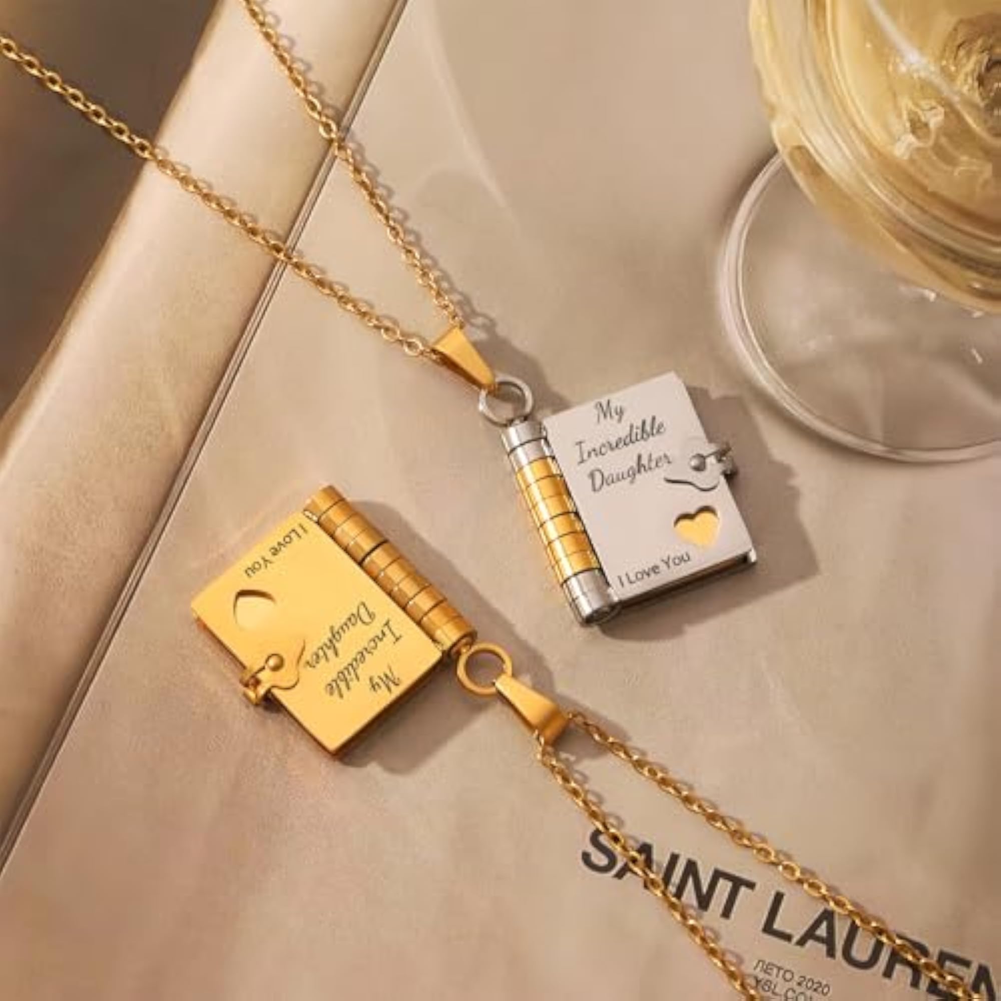 Daughter's Book Necklace, Personalized Gift from Mom and Dad
