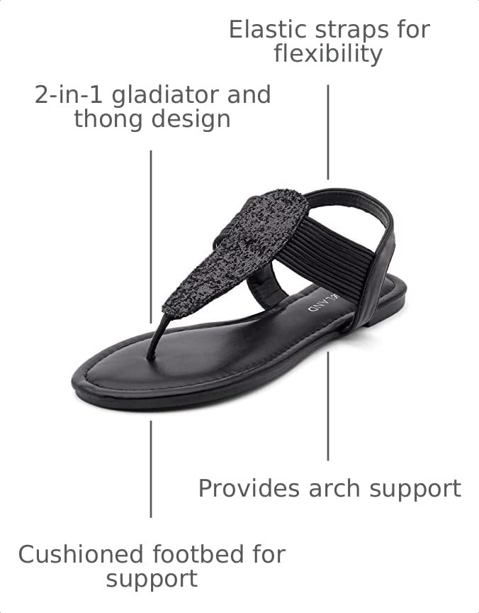 Image of Shoe Land Women's Flat Sandals - Fashion Thong & Gladiator Style with Elastic Strappy String Ankle Strap, Dressy Casual Comfortable Daily Wear, Trendy 2025