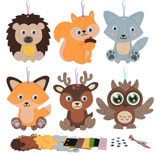 Pubbyuer Herbst Tier Bastelset für Kinder - 6 Stück Waldtiere DIY Filz Bastelset - Pädagogisches Naturhandwerk mit Anleitung - Kreative Bastelgeschenk für Kinderzimmer & Waldspaziergang Deko