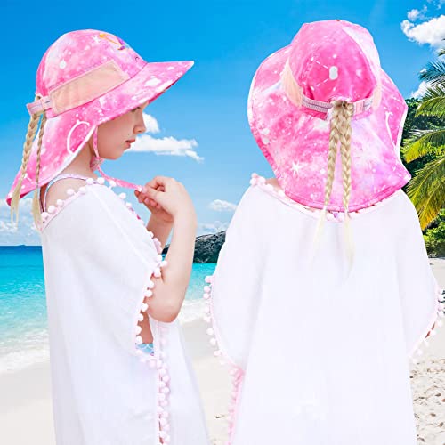 Sun Hat For Kids Anti-Uv Girls Sun Hats Wide Brim Upf 50+ Sun Protection Beach Hat With Adjustable Chin Strap For 2-9 Years (Pink Unicorn) #TOP5
