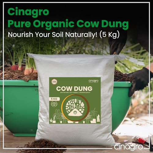 Image of Cinagro Organic Manure for Plants (5 Kgs), 100% Natural Cow Dung Fertilizer, Fine Powder Compost, Soil Enricher for Home & Garden, Boosts Growth, Fixes Nitrogen, Releases Phosphorus & Potassium