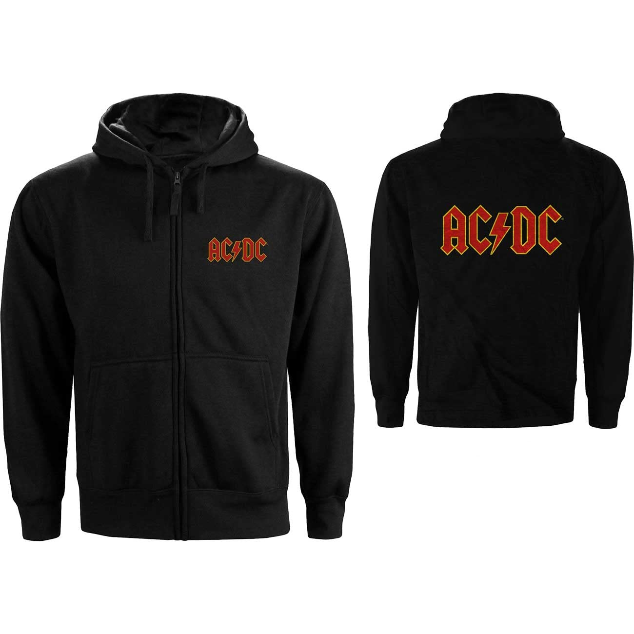 Ac/Dc Unisex Zipped Hoodie Logo (Back Print) Black