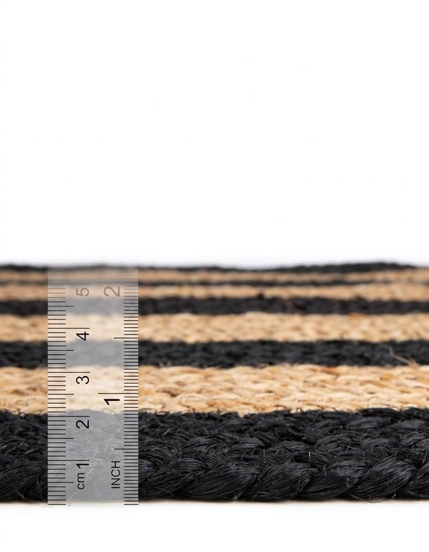 Tapis ovale en jute naturelle, fait à la main, noir/beige, 0,8 x 1,2 m