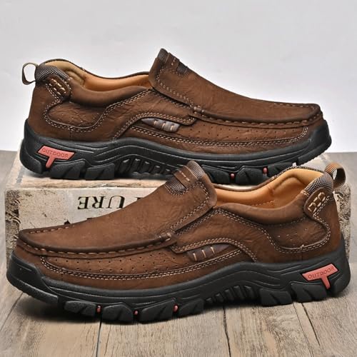Image of MOSTELO Mens Slip On Casual Loafers Classic Outdoor Leather Walking Hiking Shoes Comfortable for Work Office Dress Outdoor