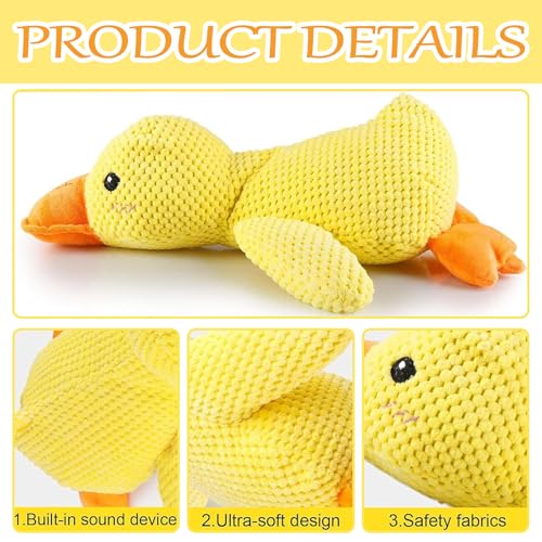 Anti Stress Ente Hund,32*28 cm Quack-Quack Duck Hundespielzeug,Interaktives Hundespielzeug Ente,Quietschspielzeug Hund Kuscheltier,Gelbes Quietschspielzeug für Hunde,für Kleine,Mittlere,Große Hunde