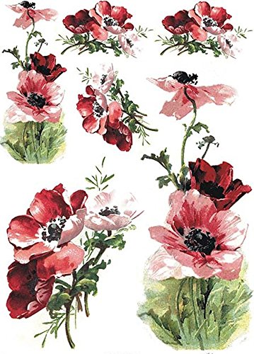 Zita's Creative Papel de Arroz A4 – Poppy, diseño de Seda de Paja, Paja Seda, Papel Decoupage