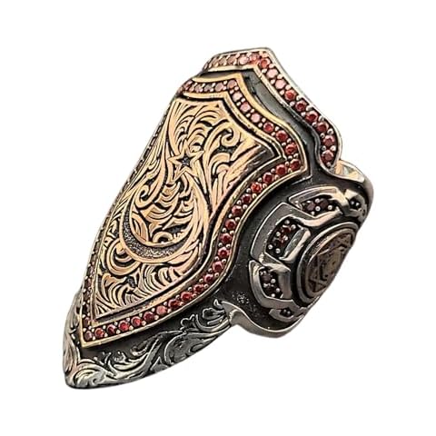 Archer Thumb Carved Silver Ring, Turkish Flag Motif Silver Thumb Ring, Handmade Ottoman Ring, 925 Sterling Silver Men's Jewelry Cover