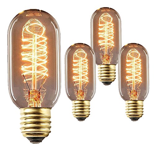 Vintage Edison Bulb 40W 110V E27 Base T45 Squirrel Cage Tubular Tungsten Filament Incandescent Light Bulb, Warm Light Dimmable Filament Bulb for Home Light Fixtures Decorative, Pack of 3