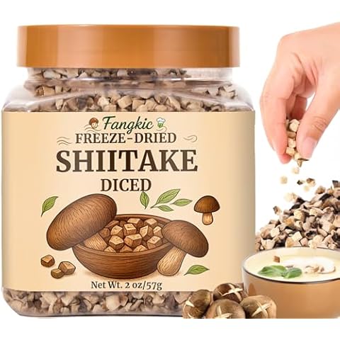 2 oz Freeze-Dried Shiitake Mushrooms – 5mm Diced – Ramen Topping, Camping Food – Ready for Soups, Pasta & Risotto – All Natural Vegan Cover