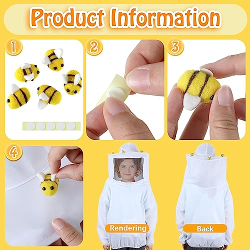 Jiuguva 13 Pcs Beekeeper Set Includes 1 Beekeeper Jacket 5 Pcs Wool Felt Bees 5 Pcs Round Double Sided Tape 1 Beekeeping Gloves 1 Felt Bucket for Children Beekeeping Supplies Halloween (Medium) - Thumbnail 7
