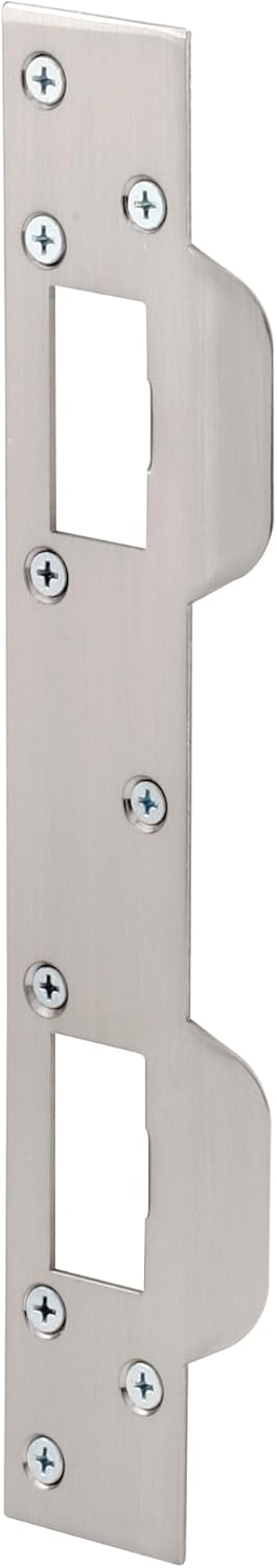 Prime-Line U 10385 Door Strike, for Use with 5-1/2 In. and 6 In. Hole Spacing On Dead Latch and Deadbolt, Steel, Satin Nickel (Single Pack)