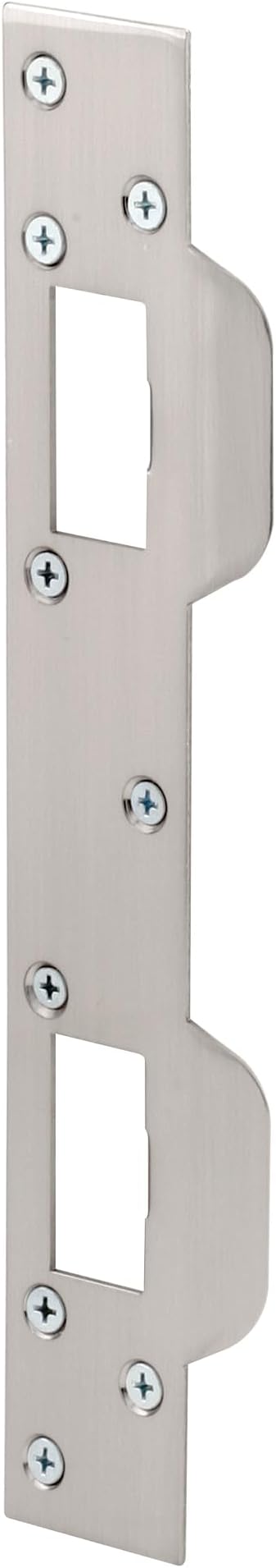 Prime-Line U 10385 Door Strike, for Use with 5-1/2 In. and 6 In. Hole Spacing On Dead Latch and Deadbolt, Steel, Satin Nickel (Single Pack)