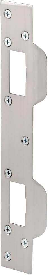 Prime-Line U 10385 Door Strike, for Use with 5-1/2 In. and 6 In. Hole Spacing On Dead Latch and Deadbolt, Steel, Satin Nickel (Single Pack)
