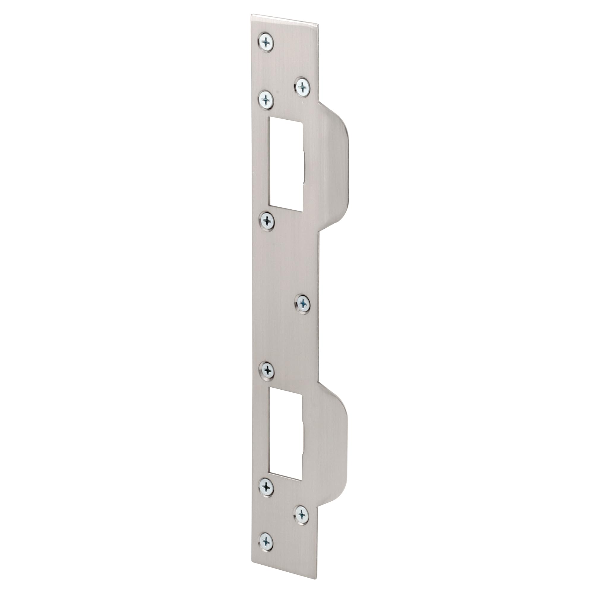 PRIME-LINE Defender Security U 10385, Satin Nickel Door Strike, for Use with 5-1/2” and 6” Hole Spacing On Dead Latch and Deadbolt, Steel, single pack