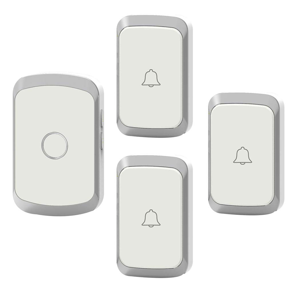 Timbre Inalámbrico Resistente Al Agua para Empotrar En La Pared. Incluye 3 Transmisores, 1 Receptor, Alcance De 300 M, 36 Tonos De Llamada, 4 Niveles De Volumen Y Luz Led Silver