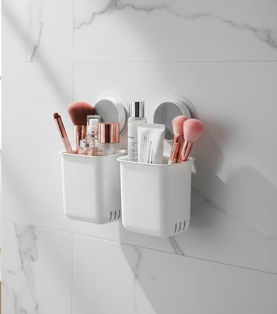 Xmart India Wall-Mounted Toothbrush Holder - Self-Adhesive Bathroom Organizer for Toothbrushes, Toothpaste, Shavers, and Makeup Brushes - Plastic Toothbrush Stand(2 Pcs)