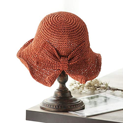 Suntop Sombrero de Paja Hecho a Mano con Visera de Paja para Mujer Sombrero de Paja para Vacaciones (21.65in ~ 22.44in),Orange,M