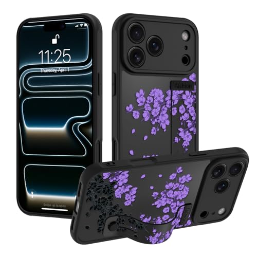 OOK Purple Floral Phone Case with Strap Stand Fit for iPhone 17 Pro