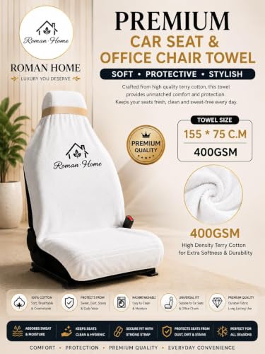 Image of Cotton Office Chair Towel & CAR Seats Towel 500 GSM Soft Towel with Tie Knot (60X30 CM) (1, White)