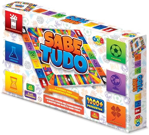 GGB Plast Jogo de Tabuleiro Sabe Tudo Perguntas 2 a 6 Jogadores 7 Anos ou Mais