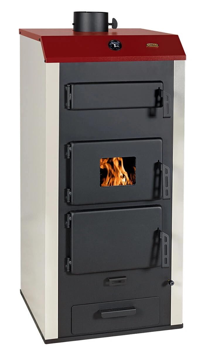Prity NS32 - Caldaia a legna da 36 kW, stufa per riscaldamento centralizzato con guaina d'acqua, serie NS, canna fumaria, Ø 150 mm, certificato CE, scaldabagno in legno