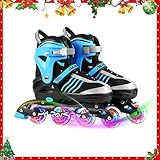 XIUWOUG Inline Skates, Verstellbare Rollschuhe Kinder, Inliner 27-41 Verbessertes Abriebfestes Oberfläche LED Bunt Leuchtrad Unisex Fitness Roller Skates Für Mädchen Jungen Anfänger,Blau,L (EU 38_41)
