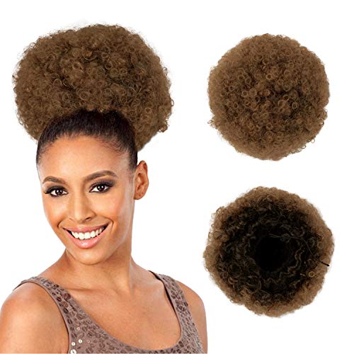 Afro Puff Drawstring Ponytail for Black Women KinKy Curly Hair Ponytail Extension, PEACOCO Afro Bun Ponytail Clip on Hairpieces for Black Women ( 1B/30# )