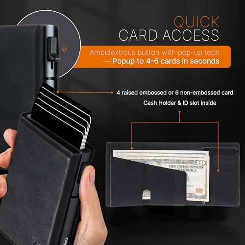 Image of Conceal Plus Card Blocr Pop Up Wallet for Men | RFID Blocking Slim Metal Card Holder | 4-6 Card Ejector Wallet | Minimalist Wallet | Cash & ID Storage | Black PU Leather