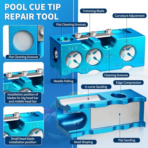 Northlet Pool Cue Tip Shaper, Pool cue Tips Replacement kit, Billiards Accessories Tool, Pool Stick Tips, Pool Cue Tips Repair Tool for Replacement and Shaping Cue Tips (11-in-1)