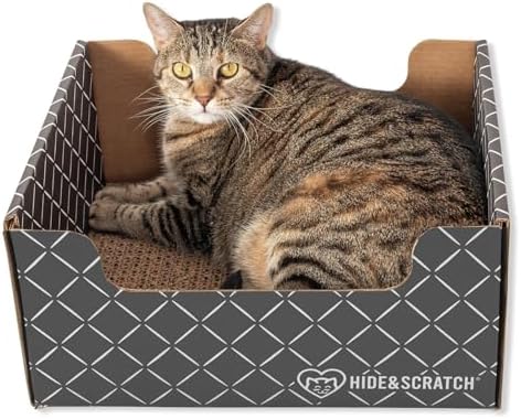 Hide & Scratch Cardboard Cat Scratcher Box & Bed - Dark Grey Diam...