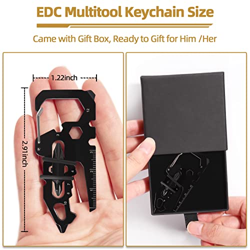 Carabiner Multitool Keychain 15 In 1, Birthday Gifts For Men Him Boyfriend Dad Who Have Everything, Pocket Camping Gear Multi Tool Card With Clip Screwdriver Wrench Ruler #TOP5