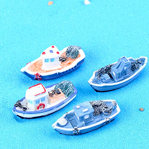 Halloluck 4 Pcs Miniature Dollhouse Boat Sea Fishing Boats Mediterranean Decor Ocean Beach Fairy Garden Micro Landscape Dollhouse Ornament Accessories, Random Styles #TOP5