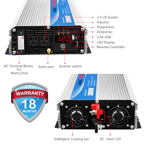 3000Watt Pure Sine Wave Inverter 3000W 12V DC to 110V 120V AC ETL Listed UL458 STD Lithium Battery Compatible with Terminal Block 40Amps and 30FT Wired Remote to Run A/C for RVs Campers,Off Grid Solar